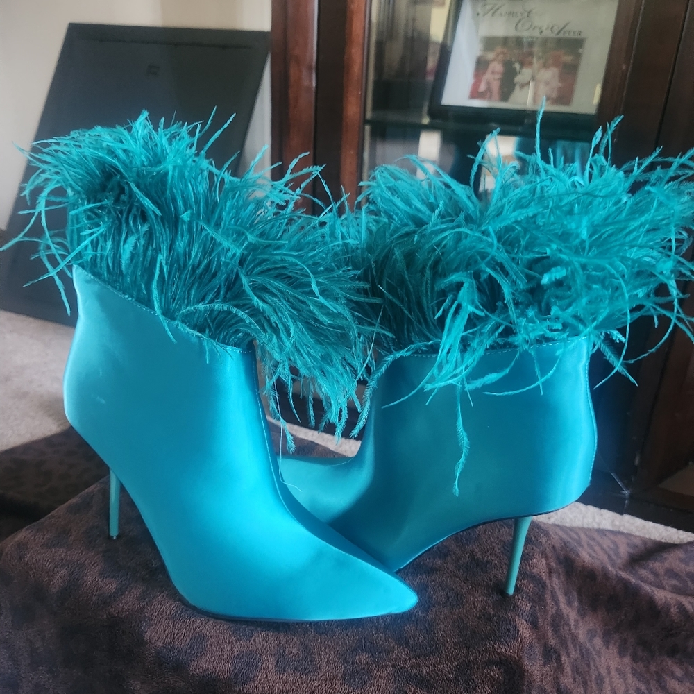 Teal furry booties